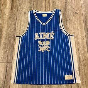 Aime Leon Dore Blue and White Striped Retro Inspired Basketball Jersey Size XL